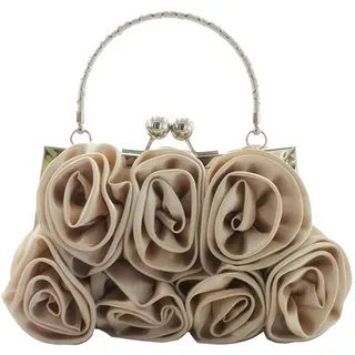 CORIOS Damen Elegante Abendtasche Blumen Clutch Tasche Handtasche mit Kette Kiss Lock Mini Rose Schultertasche Satin Umhängetasche für Hochzeit Bankett-Party Abschlussball