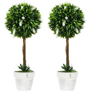 Homcom Kunstpflanze 2er-Set 60 cm Weiß | Kunststoff , 60 cm , Dekoration, Blumen & Blumentöpfe, Kunstpflanzen