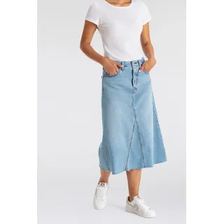 Levi's® Jeansrock »HR A LINE DECON SKIRT«, in trendy Midi-Länge mit ausgefranster Kante, blau