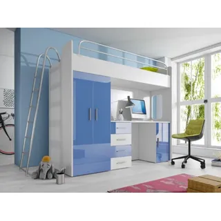 Doppelstockbett Blaues Hochbett Etagenbett Kinderzimmer mit Schrank Schreibtisch - Blau