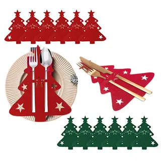 Besteckhalter Weihnachten Filz, 12 PCS Weihnachtsbaum Besteckhalter, Bestecktasche Tannenbaum Besteckbeutel Weihnachten Weihnachten Tischdeko Weihnachts Besteck Taschen für Party Tisch Weihnachtsdeko