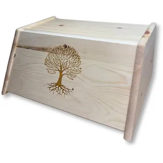 Generisch Zirbenbrotdose | Brotbehälter aus Zirbe | Brotaufbewahrungsbox aus Holz | Brotkasten aus Zirbenholz mit Gravur (Baum des Lebens)
