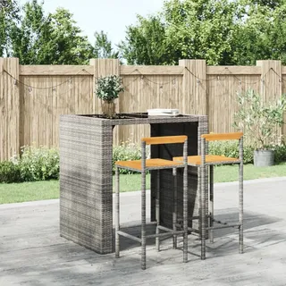 The Living Store Barhocker 2 Stk. Grau Poly Rattan und Massivholz Akazie - Grau