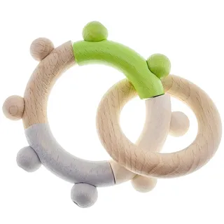 Hess Holzspielzeug 11138 - Greifling aus Holz, kreisförmige Motorik-Rassel mit beweglichen Teilen und Ring, Nature Serie in Apfelgrün, für Babys ab 6 Monaten, für Greifübungen