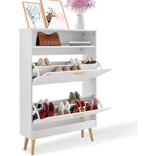 Vevor Schuhkipper 800 x 237 x 1205 mm mit 2 Klappen + oberem Staufach weiß / weiß