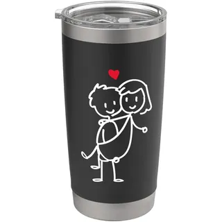 Niedliches Strichmännchen Partnerlook Outfit Valentinstag Doppelwandiger Edelstahl-Thermobecher