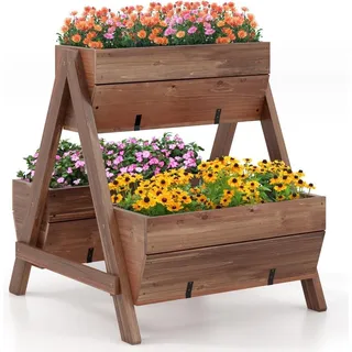 Vertikales Hochbeet mit 2 Etagen & 3 Pflanzkästen & Ablauflöchern Blumenbeet 66 x 73 x 73 cm Braun - Braun