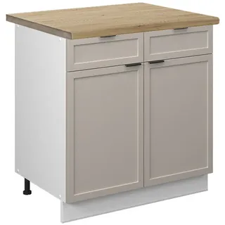 Vicco Küchenunterschrank Fame-Line GrauBeige 80 cm, AP Eiche , Holzwerkstoff , 3 Fächer , 2 Schubladen , Rechteckig , 80x82x60 cm , Küchen, Küchenmöbel, Küchenschränke, Küchenunterschränke