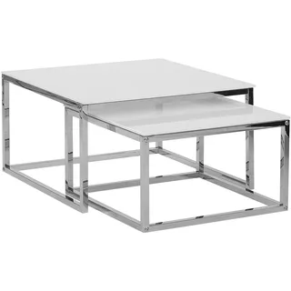 Beliani Couchtisch BREA Weiß Silber 60 x 60 x 35 cm