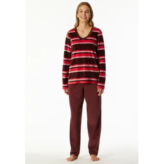 Schlafanzug SCHIESSER "Comfort Nightwear", Damen, Gr. 48, burgund, Webqualität, Obermaterial: 75% Baumwolle, 25% Polyester, bequem lang, V-Ausschnitt, Homewear-Sets Schlafanzug, Baumwollmischung, V-Ausschnitt, langärmelig, Velour-Qualität