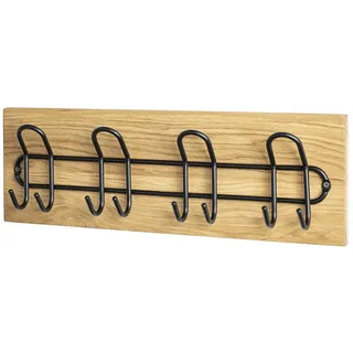HAKU Möbel Wandgarderobe Eiche geölt, schwarz, Massivholz, Metall - Maße: B 60 cm x H 20 cm x T 10 cm, Style: Modern
