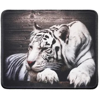 Silent Monsters Mauspad 240 x 200 mm Stoff Mousepad Tiger weiß - Vernähter Rand, rutschfest & leise, Gaming Büro Office Homeoffice - 24 x 20 cm Mouse Pad Mat - Mausunterlage klein f alle Maus Arten