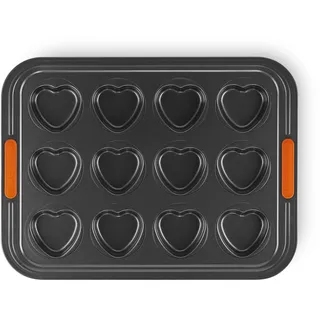 Le Creuset gehärtete Antihaftbackform Muffinblech in Herzform, 12 Muffinformen, geschmiedetes Aluminium, 46012000010000