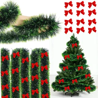 5 Pcs Weihnachtsgirlande,Weihnachtsdeko,10m Girlande Weihnachten Tannengirlande,Schleifen Christmas Grün Outdoor TüR,Grüne Schnee Aussen,Weihnachtsgirlanden Decorations,Garland KüNstliche AußEn
