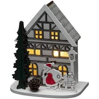 Konstsmide LED Holzsilhouette Haus, weiß, 6H Timer, 1 warm weiße Diode, batteriebetrieben, Innen, 2 x AAA 1.5V (exkl.) - 3277-210