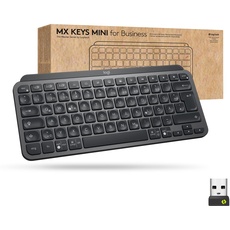 Logitech MX Keys Mini Wireless Illuminated Keyboard for Business, Kompakt, Logi Bolt USB-Empfänger, Hintergrundbeleuchtung, wiederaufladbar, Windows, macOS, Linux, iOS, Android, DEU QWERTZ - Graphit