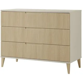 Paidi "JONTE in Beige & Eichefarben, 3 Schubladen mit Soft-Close, Vollauszug", bis 50 kg Kommode 124 cm Breite, Wickeltisch mit Massivholz-Füßen 124 cm, cashmere, beige, stripy light oak, cashmere, beige,