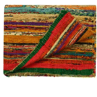Handgefertigter, dekorativer Flickenteppich, Chindi-Teppich, mehrfarbig, 150 x 90 cm gelb