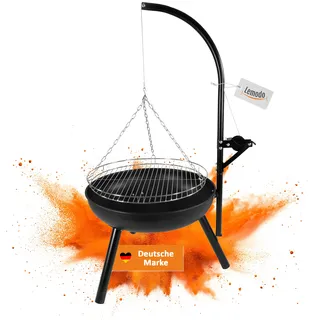 Feuerschale mit Schwenkgrill, Holzkohlegrill mit Kurbel und höhenverstellbarem Grillgitter - Schwarz