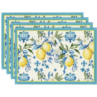 Artoid Mode Blau Zitrone Sommer Platzsets 4er Set, 30x45cm Couchtisch Urlaub Tischsets Waschbar Platzdeckchen Küche Party Deko