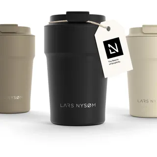 LARS NYSØM Thermo Kaffeebecher to go 380ml | Travel Mug 0,38 Liter mit Isolierung | Auslaufsicherer Edelstahl Thermobecher für Kaffee und Tee unterwegs | Teebecher (Carbon Black, 380ml)