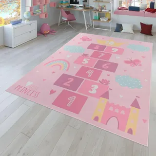 TT Home Kinderteppich Babyzimmer Teppich Kinderzimmer rutschfest Tiere Weltkarte Autos, Farbe:Pink, Größe:160x220 cm