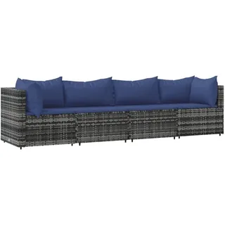 vidaXL 4-tlg. Garten-Lounge-Set mit Kissen Grau Poly Rattan - Grau