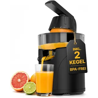 LEBENLANG Saftpresse Elektrisch - Inkl. 2 Kegel & BPA-Frei | Hohe Ergiebigkeit I Zitronenpresse Zitruspresse Orangensaft Elektrische I Orangenpresse Orangensaftpresse Limettenpresse