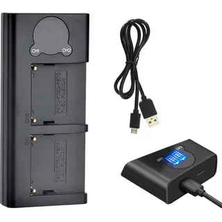 Trade-Shop Dual LCD USB-C Ladegerät Ladestation für Sony CCD-TR3000E CCD-TR3100E CCD-TR311E CCD-TR315 CCD-TR315E CCD-TR317 CCD-TR3200E CCD-TR3300E