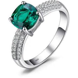 JewelryPalace Kissen Geschnitten 1.8ct Simulierter Grün Smaragd Ring Damen, Schmuck Set, Verlobungsring Solitär Ring Silber 925 Damen Ring Mit Stein, Silberringe Damen 925 Damenring Frauen Zirkonia 62