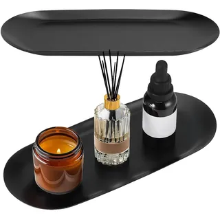 2 Stück Deko Tablett Edelstahl, Serviertablett Metall Oval 23 x 9,5 cm, Schmuck Tablett Klein, Ablageschale Keramik Schwarz für Desserts, Kosmetik, Schmuck, Kerzen, Schlüssel (Schwarz)