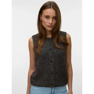 Strickweste VERO MODA "VMNOVAH SL O-NECK BUTTON VEST NOOS", Damen, Gr. XL, grau (chocolate torte detail:melange), Strick, Obermaterial: 70% Polyester, 21% Nylon, 8% Wolle, 1% Elasthan, meliert, loose fit normal, Rundhals, Westen Strickweste, Materialmix, loose fit