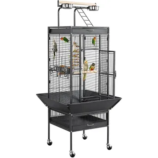 Yaheetech Vogelkäfig 65,5 x 65,5 x 156 cm schwarz