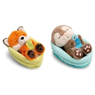 NICI 2-er Bundle Kuscheltier Fuchs mit Blatt 12cm & Otter mit Fisch 12cm