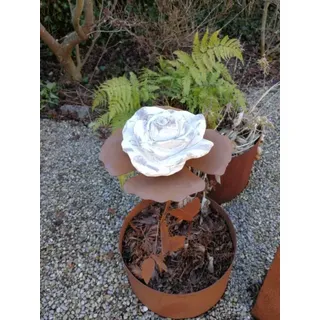 Edelrost Rose mit Polyresinblüte Rose mit Polyresin - groß