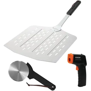 cozze Pizza Starter-Set 3-teilig: Pizzaschaufel, Thermometer und Pizzaschneider