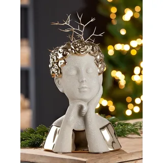 GILDE Vase Pretty Keramik Kopf goldfarben grau glänzend matt Höhe 25 cm Dekoration Wohnaccessoire Geschenkidee Inneneinrichtung