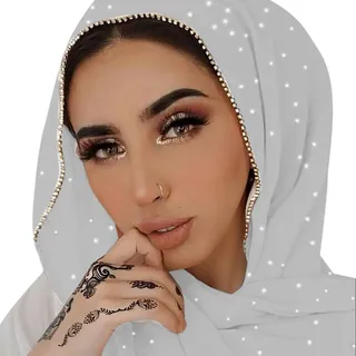ANKOMINA Weicher Chiffon-Schal für Damen, mit Strass, langer Modeschal, muslimischer Hijab, Kopftuch, Hellgrau, One Size