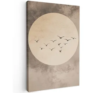 MuchoWow Leinwandbild Vogel - Beige - Japanisch Wanddeko Schlafzimmer 60x90 cm , Taupe , Textil , Kiefer , Abstrakt , Rechteckig , 60x90 cm , FSC 100% , gerahmt , Bilder & Rahmen, Bilder, Leinwandbilder