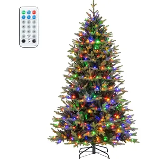 COSTWAY 210cm Künstlicher Weihnachtsbaum, Tannenbaum mit Beleuchtung, 11 Beleuchtungsmodi, 3 automatischen Timern, 4-stufiger Helligkeit&Fernbedienung - Grün