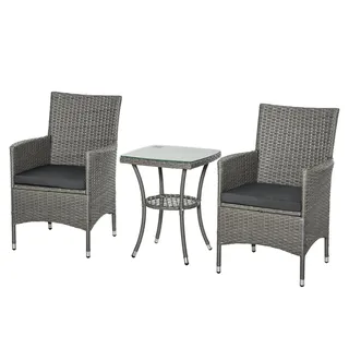 Polyrattan Gartenmöbel Set, Outdoor Lounge Balkonmöbel für 2 Personen, 3-teilig Sitzgruppe, 2 Stühle, Tisch Sitzkissen, Gartenlounge für Garten