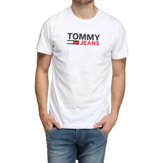 Tommy Jeans Herren T-Shirt Kurzarm TJM Regular Rundhalsausschnitt, Weiß (White), S