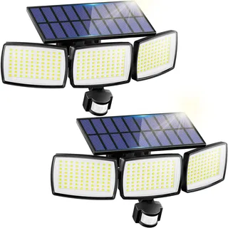 AIXPI Solarlampen für Außen mit Bewegungsmelder, 240 LED Solar Strahler Aussen, IP65 Wasserdicht 270° Beleuchtungswinkel Solar Lampe Outdoor für Garage, Garten, Hof, Stufen, Haustüren 2 Stück
