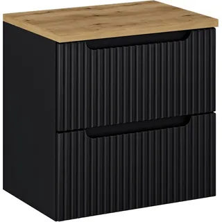 Waschtisch-Unterschrank 60cm, in schwarz mit Eiche, NEWPORT-56-BLACK - Schwarz