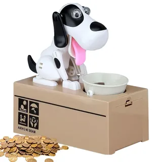 Hungriger Hund Spardose, Spardose Hund Frisst Geld Kinder, Süße Welpen-Sparschwein, Hundesparschwein, Lustige Spardosen für Kinder Geburtstagsgeschenk, 16.5x8x17cm (Schwarz und Weiß)