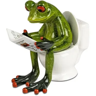 Formano Frosch auf Toilette mit Zeitung Figur 11cm handbemalt lustige Kunststein Deko – witzige Dekoration für ́s Büro oder Bad, 13 cm