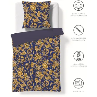 fleuresse Wendebettwäsche "Valencia" 3 Stk. kuschelweicher Flanell mit Samt-Finish, blau