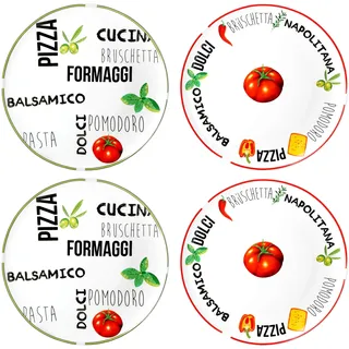 MamboCat 4X große Pizza-Teller weiß Ø 31cm I 4er-Set Teller rund mit attraktiven Schriftzügen für Pizzen I Servierplatte mit Motiven I Vorspeisen-Teller 4 Personen I Pizza-Plate Kitchenware