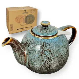 Teekanne mit Siebeinsatz Swansea Seegrün 1,1 L mit Filter, aus Porzellan von URBAN LIFESTYLE, Tee Kanne die tropffrei ist. Teapot mit Siebeinsatz Porzellan