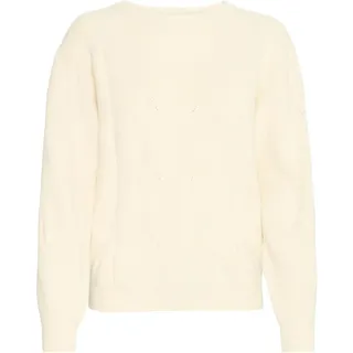 ICHI IHBosten Damen Strickpullover Grobstrick Pullover Pulli mit Rippbündchen Rundhals Loose fit, Größe:S, Farbe:Almond Milk (124301)